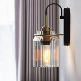 Vintage Ribbed Glass Wall Sconce Industrial Metal Wall Lamp