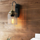 Vintage Ribbed Glass Wall Sconce Industrial Metal Wall Lamp