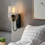 Vintage Ribbed Glass Wall Sconce Industrial Metal Wall Lamp
