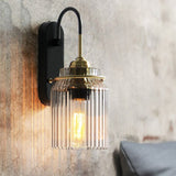 Vintage Ribbed Glass Wall Sconce Industrial Metal Wall Lamp