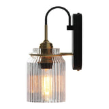 Vintage Ribbed Glass Wall Sconce Industrial Metal Wall Lamp