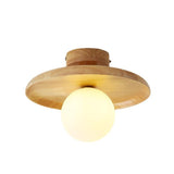 Modern Wooden Hat Ceiling Light with Frosted Globe