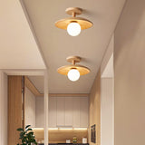 Modern Wooden Hat Ceiling Light with Frosted Globe