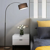 Modern Arc Floor Lamp Fabric Shade LED Standing Light for Living Room