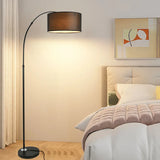 Modern Arc Floor Lamp Fabric Shade LED Standing Light for Living Room
