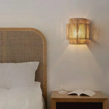 Natural Woven Rattan Wall Lamp Boho Style Ambient Wall Light
