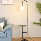 Modern LED Floor Lamp with Built In Side Table Minimalist Standing Light
