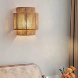 Natural Woven Rattan Wall Lamp Boho Style Ambient Wall Light