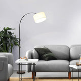 Modern Arc Floor Lamp Fabric Shade LED Standing Light for Living Room