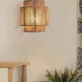 Natural Woven Rattan Wall Lamp Boho Style Ambient Wall Light