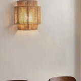 Natural Woven Rattan Wall Lamp Boho Style Ambient Wall Light