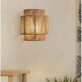Natural Woven Rattan Wall Lamp Boho Style Ambient Wall Light