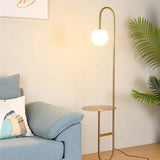 Modern LED Floor Lamp with Built In Side Table Minimalist Standing Light