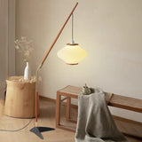 Modern Wooden Arc Floor Lamp Pendant Style LED Standing Light