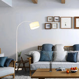 Modern Arc Floor Lamp Fabric Shade LED Standing Light for Living Room
