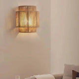 Natural Woven Rattan Wall Lamp Boho Style Ambient Wall Light