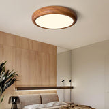 Modern Wooden Round Flush Mount LED Ceiling Light