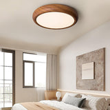 Modern Wooden Round Flush Mount LED Ceiling Light
