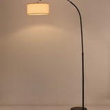 Modern Arc Floor Lamp Fabric Shade LED Standing Light for Living Room