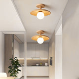 Modern Wooden Hat Ceiling Light with Frosted Globe