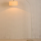 Modern Arc Floor Lamp Fabric Shade LED Standing Light for Living Room