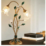 Vintage Floral Glass Table Lamp with Leaf Design Base