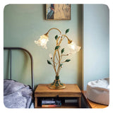 Vintage Floral Glass Table Lamp with Leaf Design Base