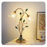 Vintage Floral Glass Table Lamp with Leaf Design Base
