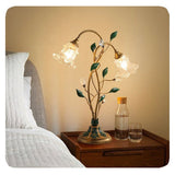 Vintage Floral Glass Table Lamp with Leaf Design Base