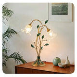 Vintage Floral Glass Table Lamp with Leaf Design Base