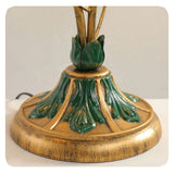 Vintage Floral Glass Table Lamp with Leaf Design Base
