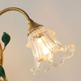 Vintage Floral Glass Table Lamp with Leaf Design Base