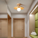 Modern Wooden Hat Ceiling Light with Frosted Globe
